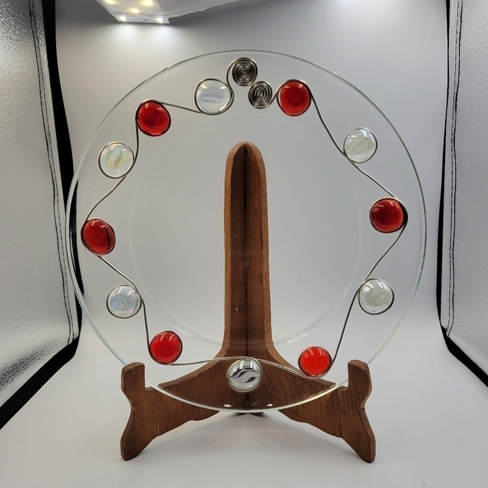 Clear Decorative Glass Plate with Embellishments